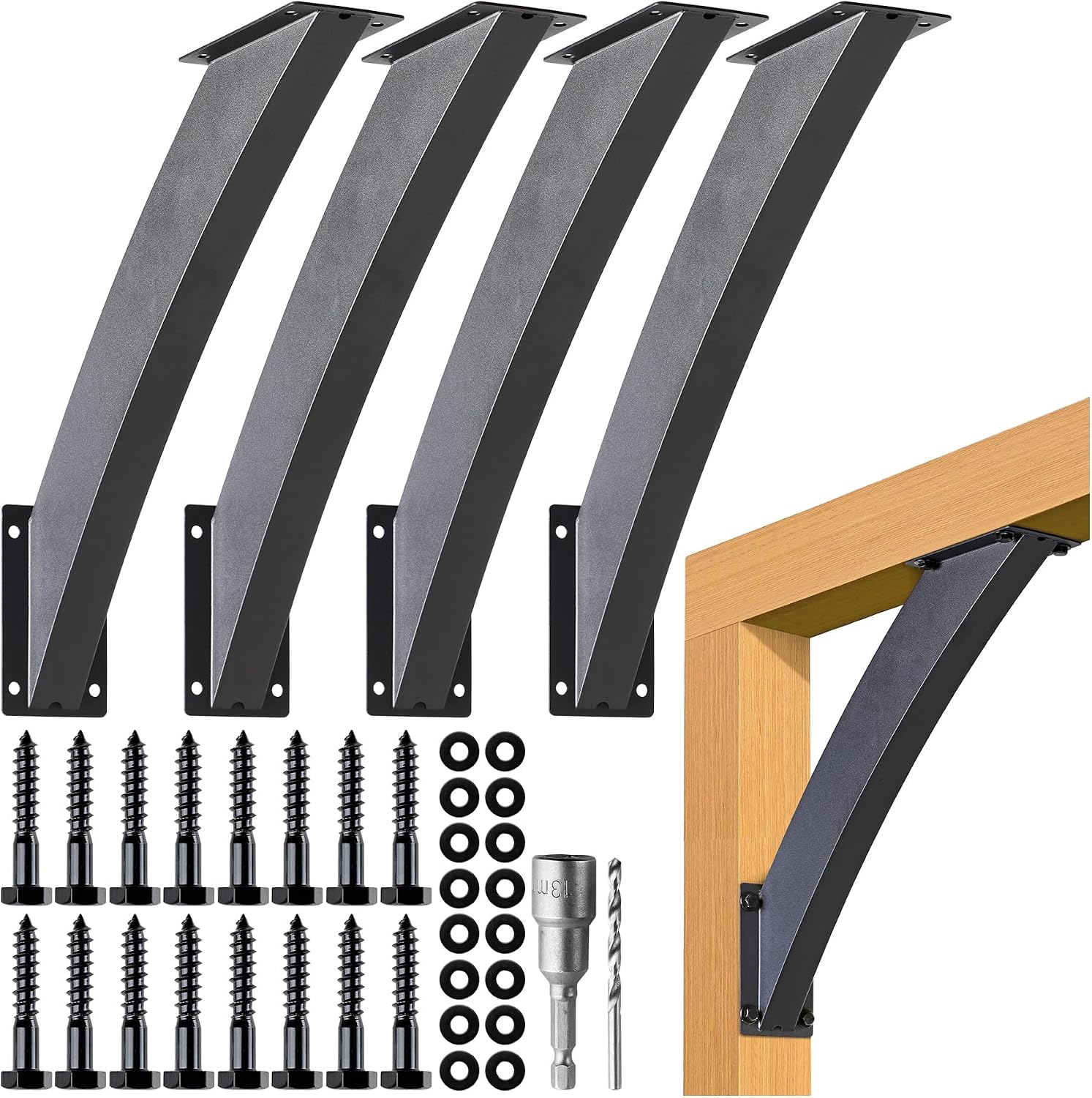 AECXM Heavy Duty 2''x4'' (Actual: 1.5''x3.2'') Arc 45° Angle Support Brackets, for gazebos, Decks, porches, Log Cabins and Other Wood Frame Degree Angle Pergola (4-Bracket)