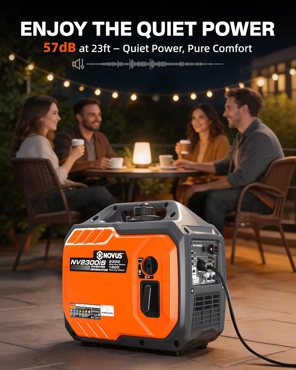 NOVUS 2300W Inverter Generator, Portable Gas Generator for Camping, Home and RV, Super Quiet and Lightweight, RV Ready with 30A Outlet, CO Sensor, Parallel Ready, ECO Model Feature, EPA Compliant