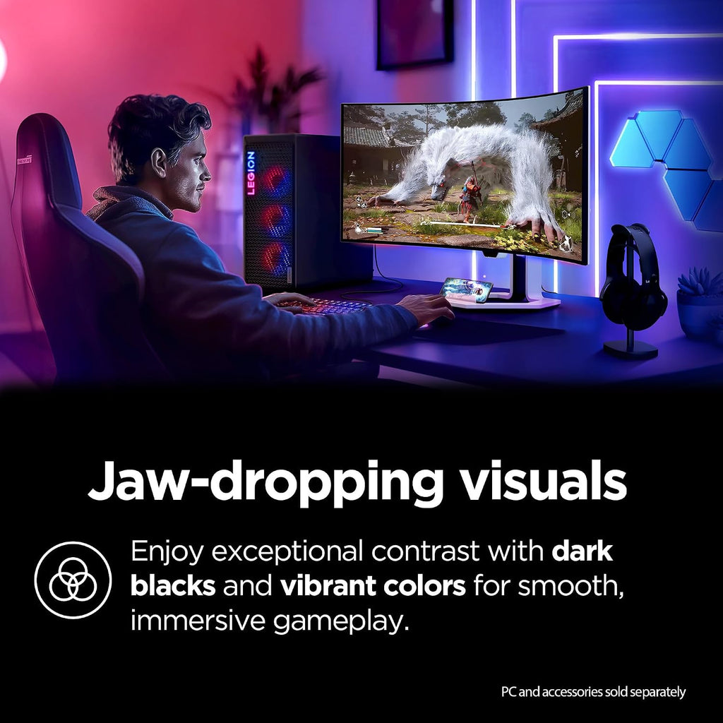 Lenovo Legion Pro 34WD-10 Curved Gaming Monitor – 34' WQHD OLED – 240Hz – AMD FreeSync™ PremiumPro – HDR TB400 – 0.03ms MPRT – KVM, USB-C, HDMI 2.1, DP 1.4 – Ergonomic Tilt Stand – Raven Black