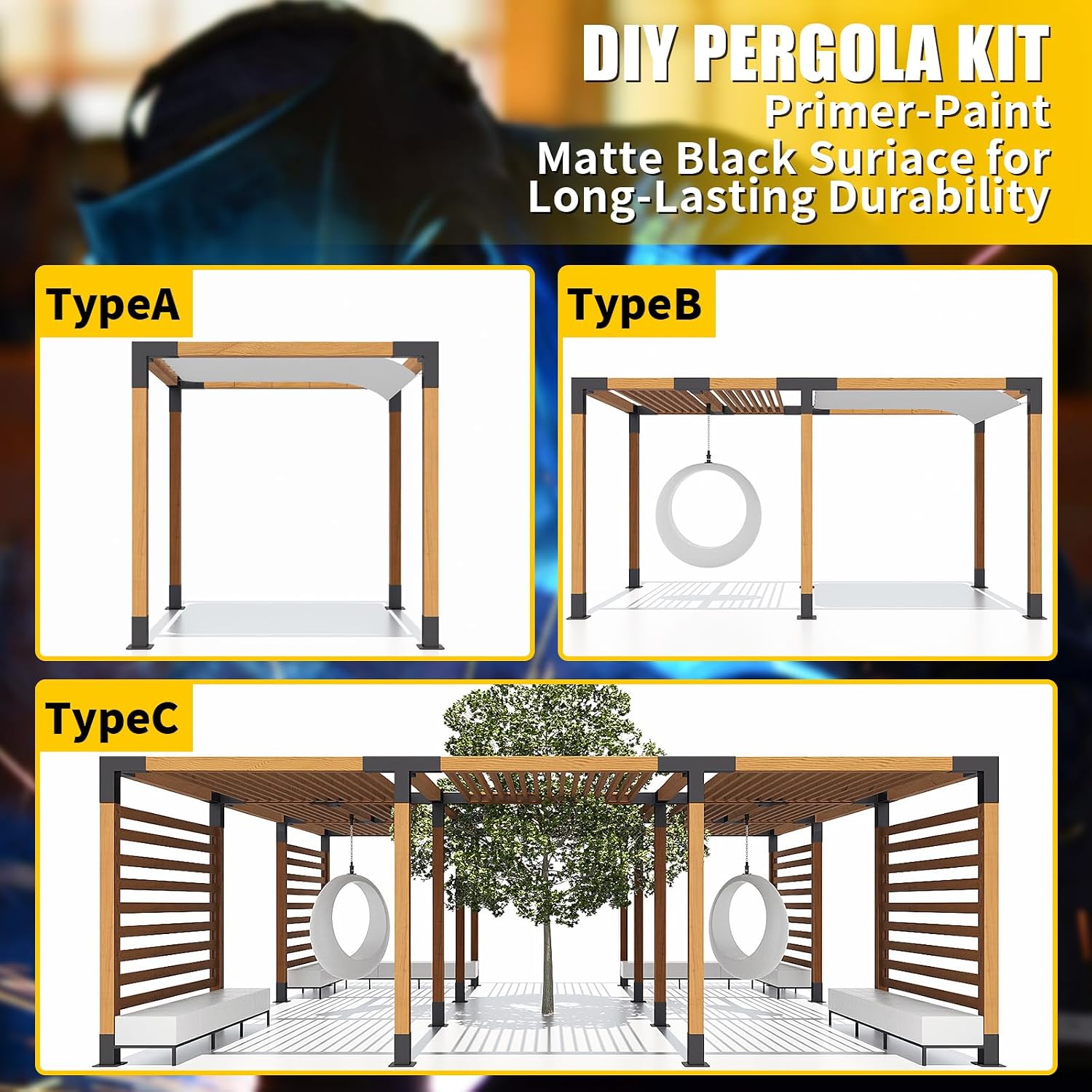 Pegola Bracket Kits 4PacK,3-Way Right Angle Corner Woodwork Brackets for 6'x6' (Actual:5.5'x5.5') Lumber,DIY Metal Wood Beam Brackets for Patio Pavilion,Log Cabin Outdoor Kitchen with Screws