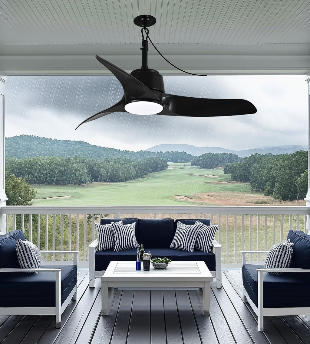 42' Outdoor Ceiling Fans with Lights, IP66 Wet Rated Waterproof Ceiling Fan with Remote Control, 6-Speed DC Motor, Farmhouse Gazebo Fan for Porch Patios Pavilion (Black)