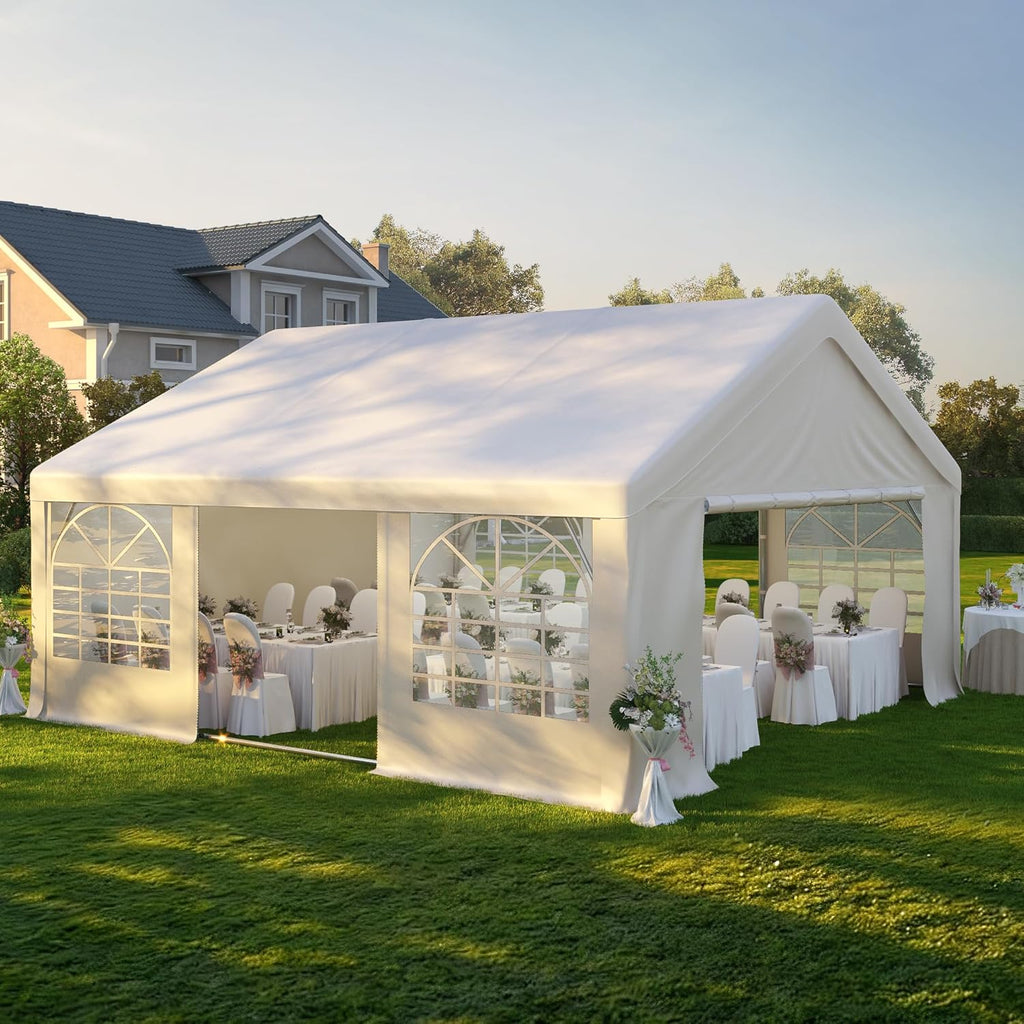 GARTOO 20' x 20' Canopy Party Tent & Carport - Heavy Duty Outdoor Wedding Gazebo with 4 Sand Bags, Event Shelter Canopy for Outdoor Event, Wedding, Birthday Party