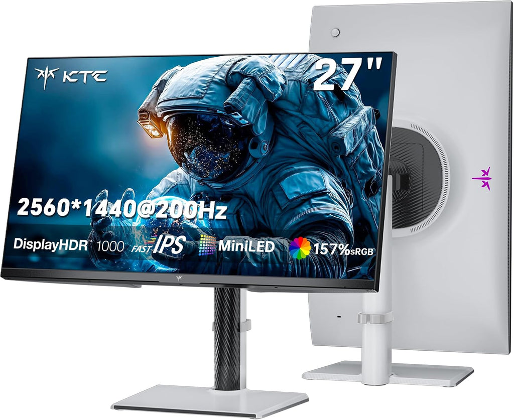 KTC M27T6S 27 Inch Gaming Monitor, 1440P Mini LED Monitor 200Hz(OC 210Hz), 157%sRGB, HDR 1000, 1ms MPRT, Adaptive Sync, HDMI DP Port, Tilt Swivel Pivot Height Adjustment, VESA Mount Vertical Monitors