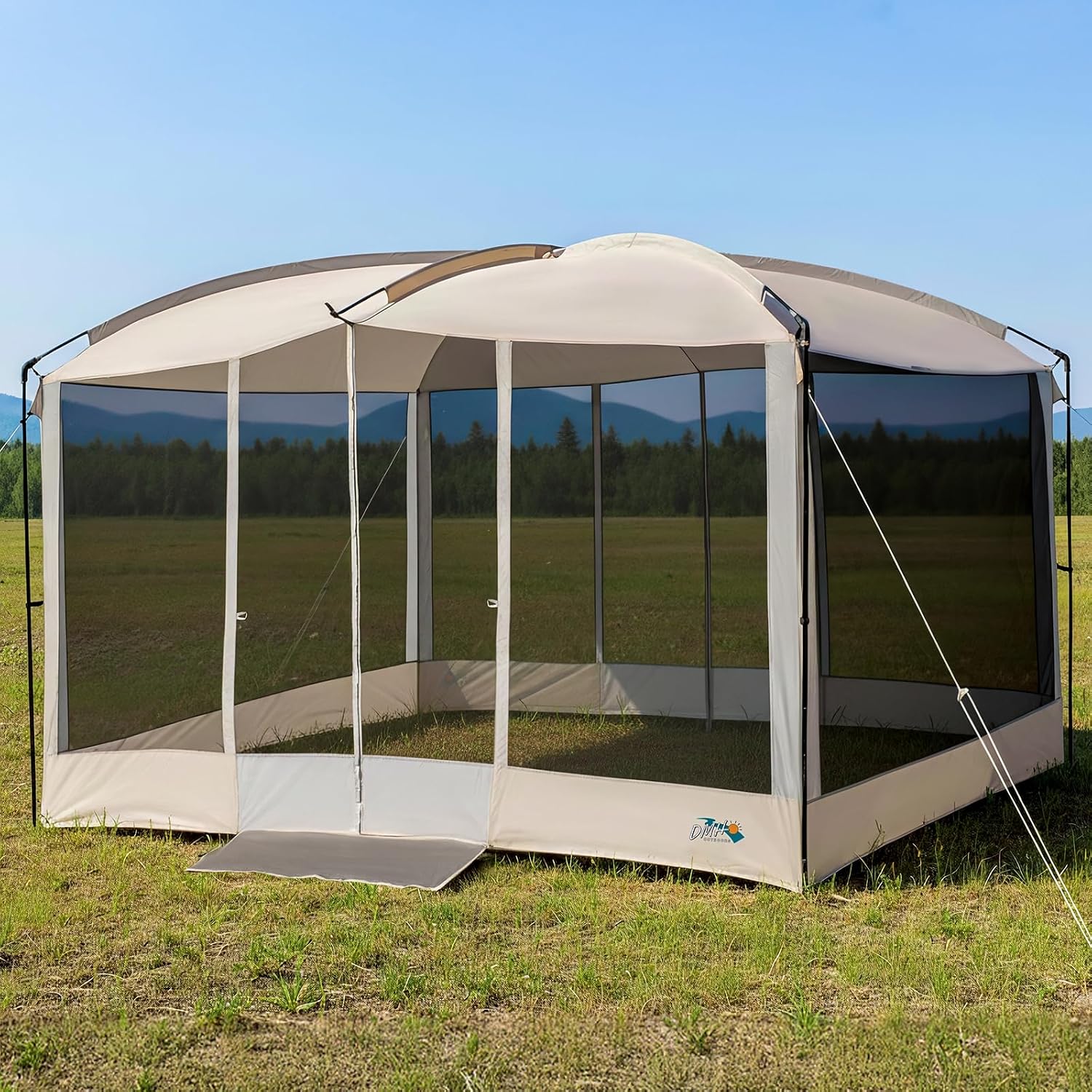 Magnetic Screen House Tent 13x9ft Screen Room Mesh Gazebos w/ 2 Magnetic Doors, Included Projection Screen, Camping Tent Screened Canopy Shelter for Outdoor Patios Backyards Activities (Beige)