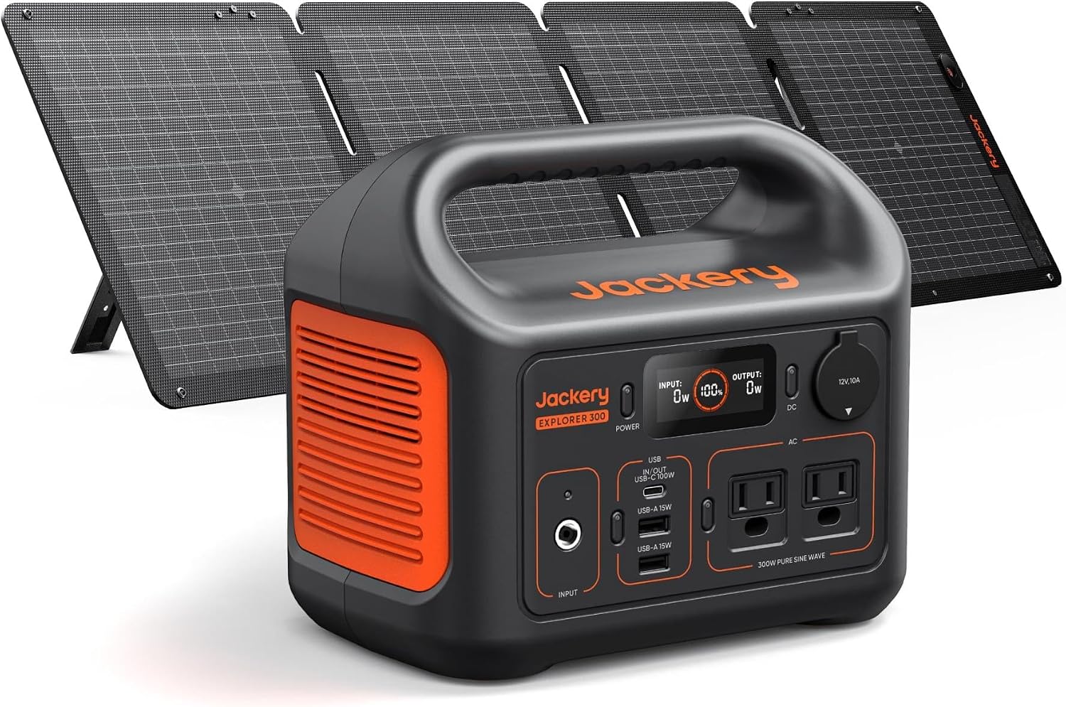 Jackery Solar Generator 300, 292Wh Backup LiFePO4 Battery with Solar Panel SolarSaga 100W, 300W Pure Sine Wave AC Outlet for RV Outdoors Camping Travel Blackout(Extension Cable Included)