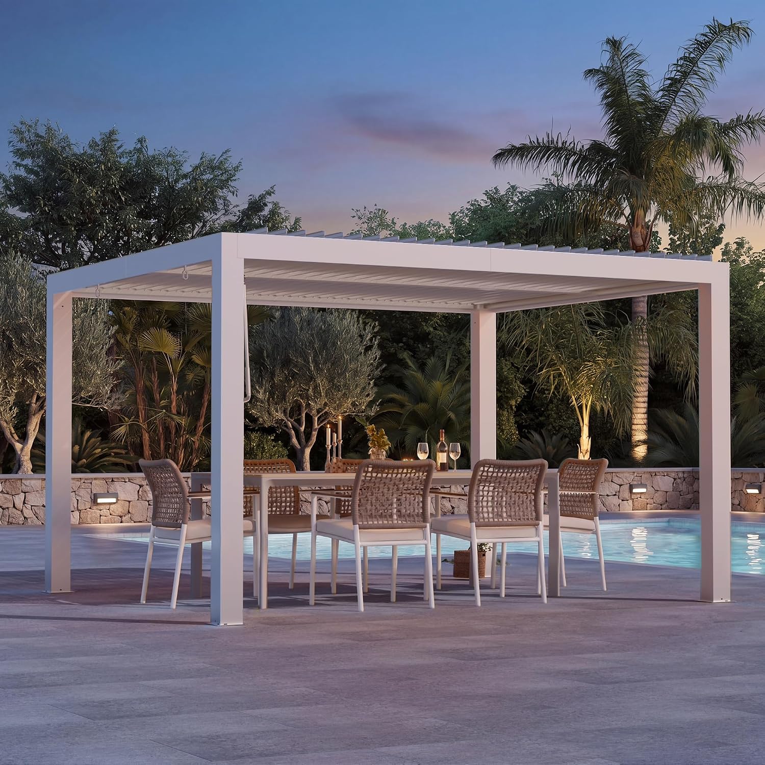 Modern Shade Aurora Louvered Pergola 10'x12' with USB Charging Port Deck, Outdoor Pergola with Adjustable Waterproof Roof & Integrated Drainage, Reinforced Frame for Patio, Easy Assembly, White