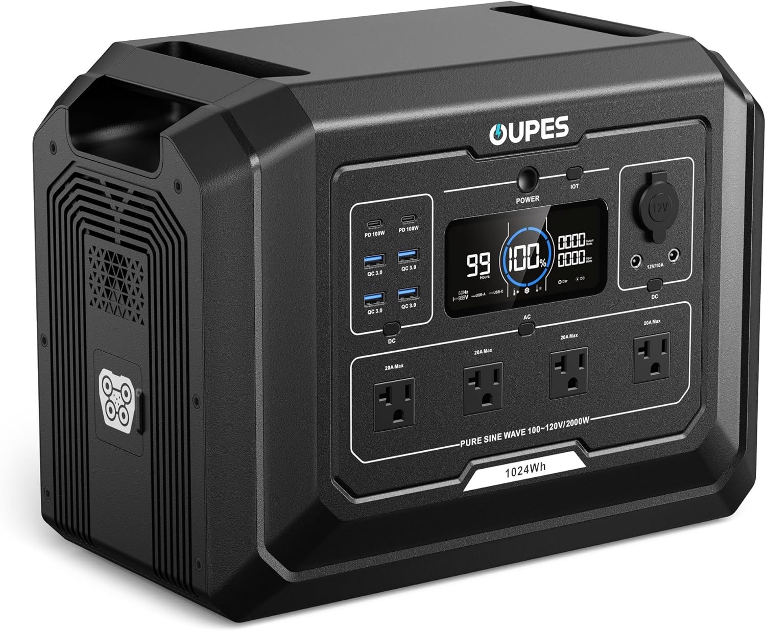 OUPES Mega 1 Portable Power Station 2000W (Surge 4500W), 1024Wh LiFePO4 Battery Generator, Expandable to 5kWh, UPS, for Home Backup Power, Camping, Road Trips