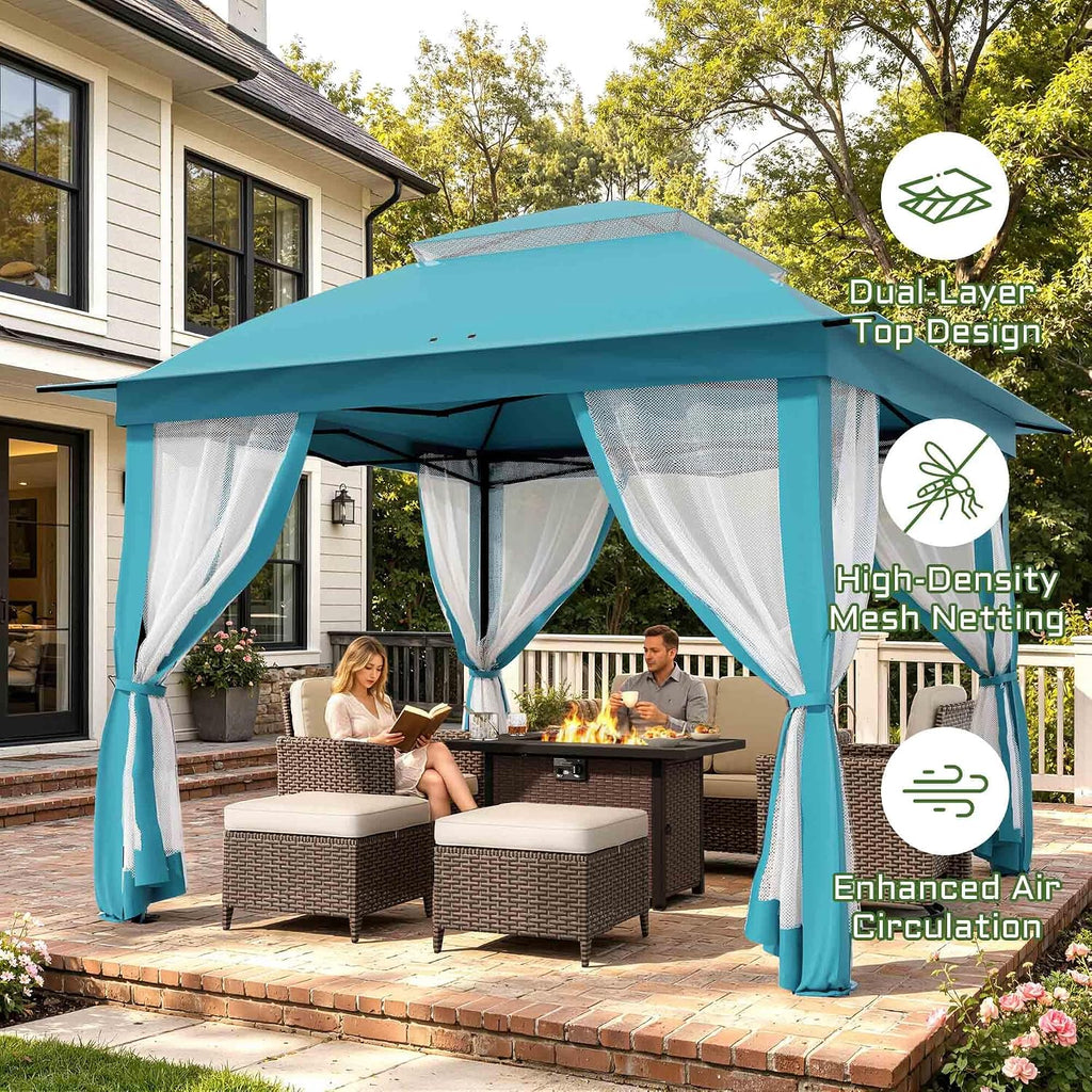 11'X11' Gazebo Pop Up with 4 Sidewalls Mosquito Netting, Heavy Duty Patio Gazebo Canopy Tent with Double Air Roofs for Backyards, Patios, Decks, Gardens, Parks