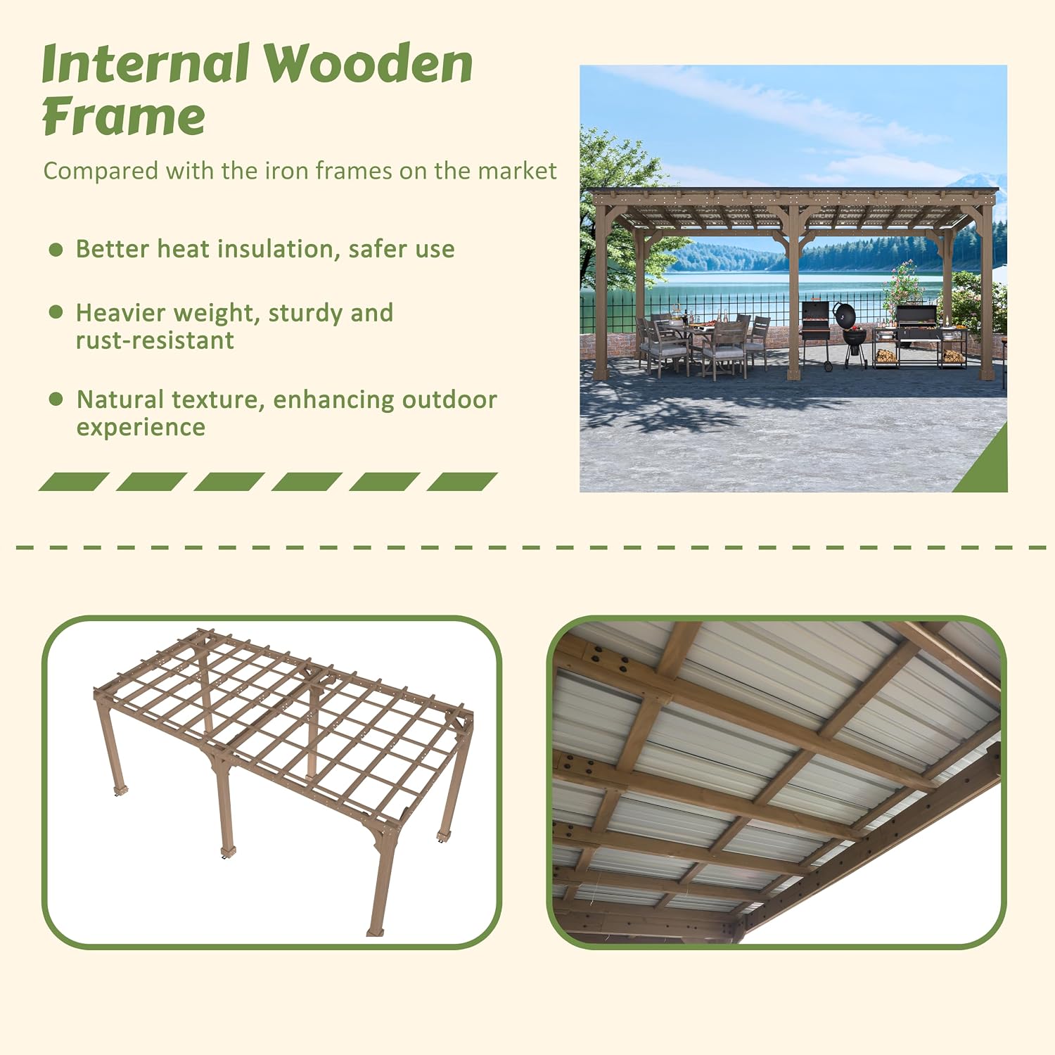 MUPATER 10x20 FT Grill Gazebo with Sloping Metal Roof, Wood Gazebo with 5.5'' Post, Strong Load-Capacity, Heavy Duty BBQ Canopy for Outdoor Grill, Patio, Lawn, Garden, Brown