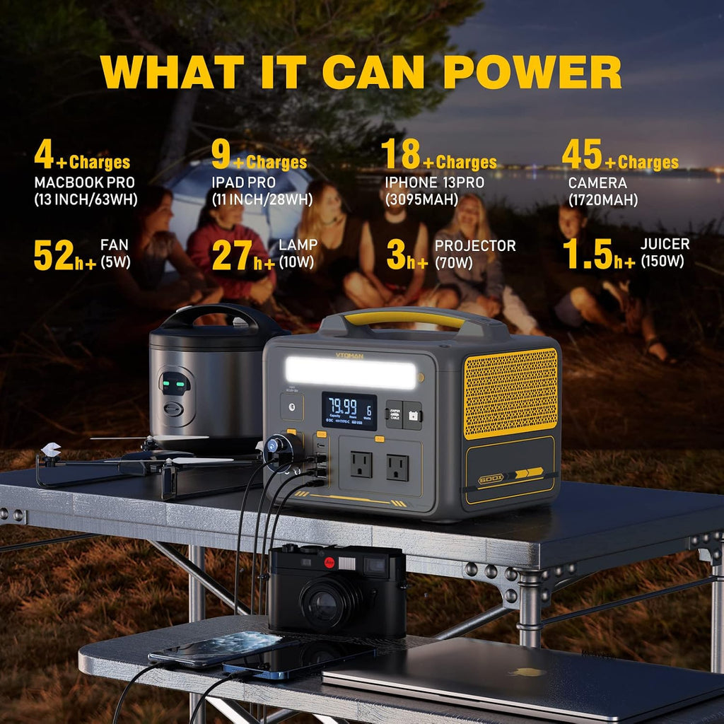 VTOMAN Jump 600X Portable Power Station 600W, 299Wh Solar Generator LiFePO4 Battery Power Station with Jump Start for Car, 1200W AC Outlet, PD 60W USB-C, 3x Regulated 12V/10A DC for Camping, RV Travel