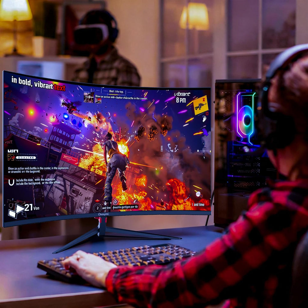 27 Inch Curved 180Hz Gaming Monitor, 1800R Curved Gaming Monitor, 1ms MPRT, FHD(1920×1080P), Freesync, HDMI2.0,DP1.4, VESA Mountable(DP&HDMI Cable Incl.)