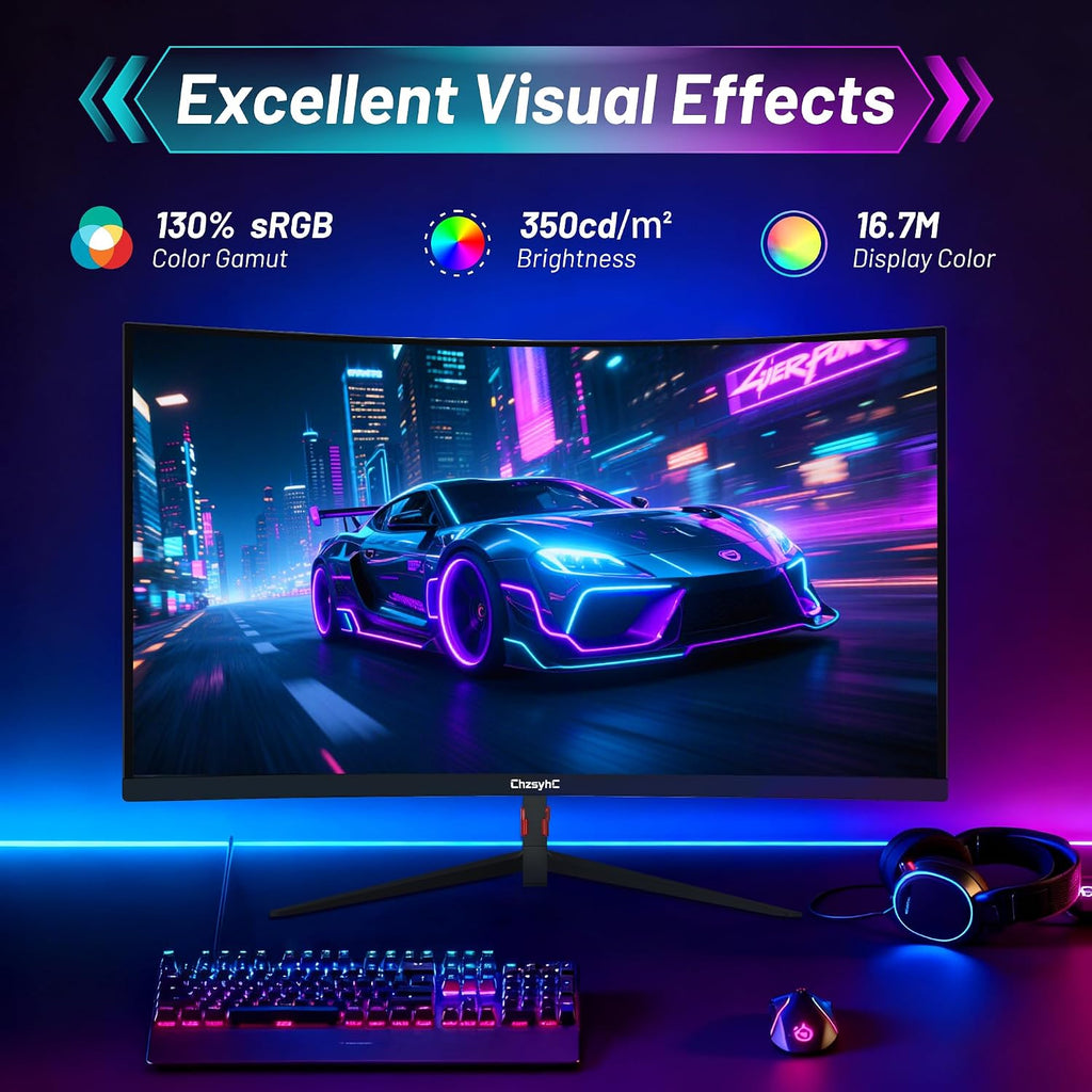 27 Inch Curved 180Hz Gaming Monitor, 1800R Curved Gaming Monitor, 1ms MPRT, FHD(1920×1080P), Freesync, HDMI2.0,DP1.4, VESA Mountable(DP&HDMI Cable Incl.)