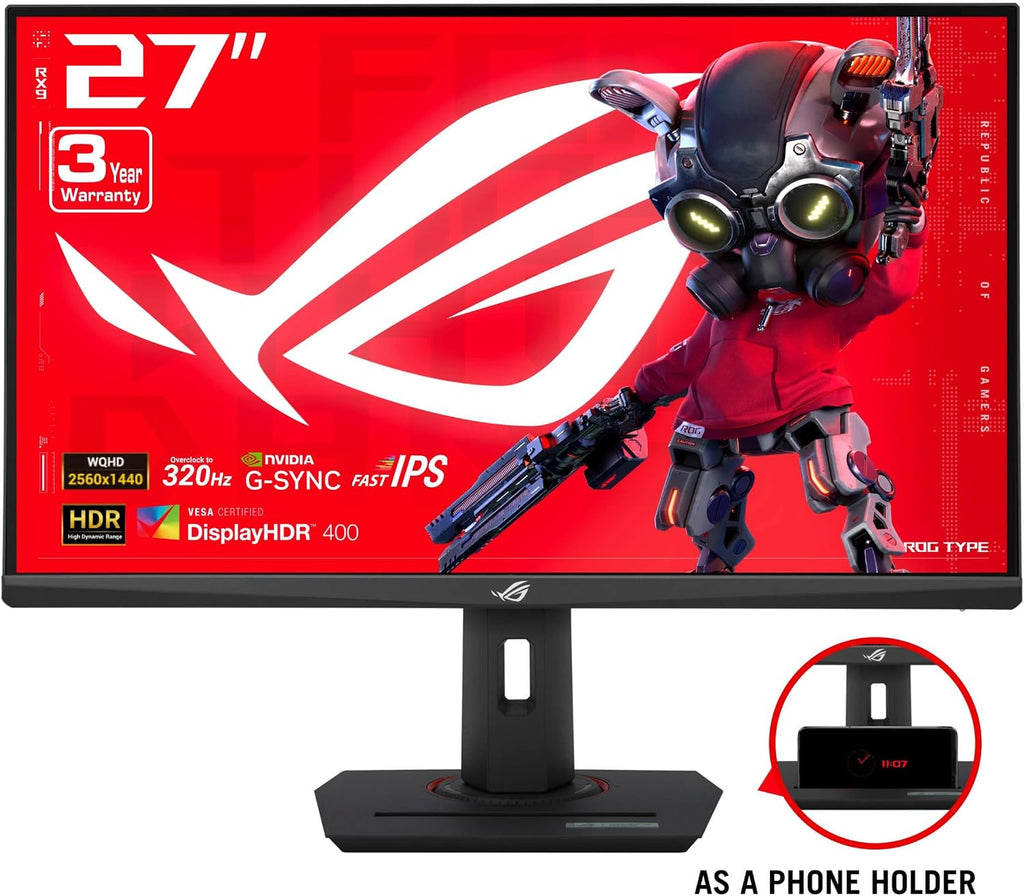 ASUS ROG Strix 27' 1440P USB-C HDR Gaming Monitor (XG27ACMS) – QHD (2560 x 1440), 320Hz, 0.3ms, Fast IPS, Extreme Low Motion Blur Sync, G-SYNC Compatible, DisplayWidget, Tripod Socket, 3 yr Warranty