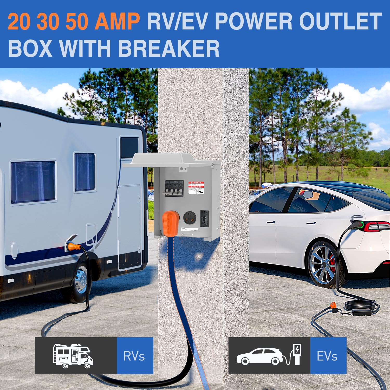 Nilight 20 30 50 Amp RV Power Outlet Box with Breaker 125/250V NEMA 14-50R TT-30R GFCI Temporary Receptacle Panel ETL Listed Heavy Duty Enclosed Lockable Waterproof for EV Camper Van Travel Trailer