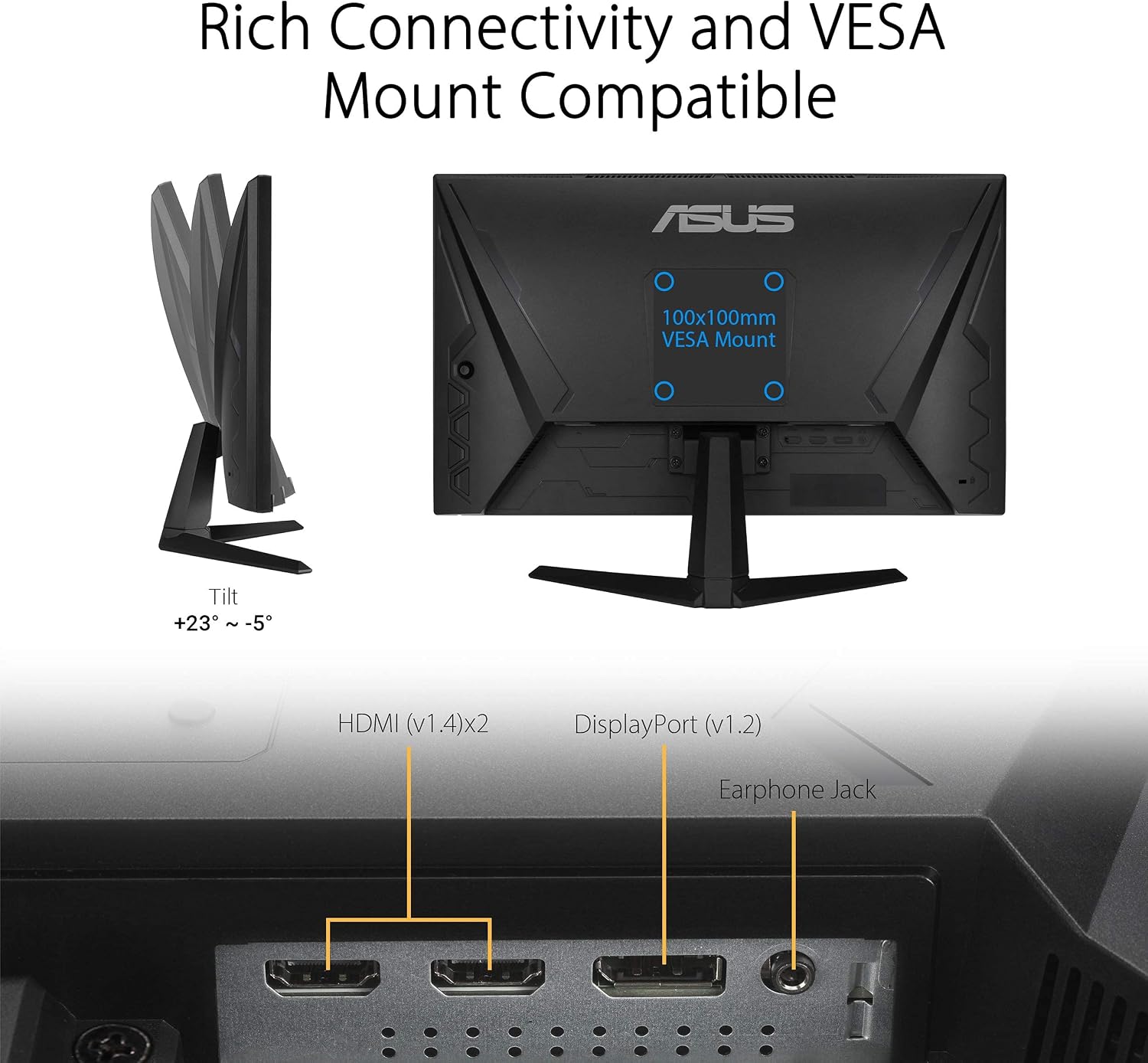 ASUS TUF Gaming 24' 1080P Monitor (VG249Q1A) - Full HD, IPS, 165Hz (Supports 144Hz), 1ms, Extreme Low Motion Blur, Speaker, FreeSync™ Premium, Shadow Boost, VESA Mountable, DisplayPort, HDMI