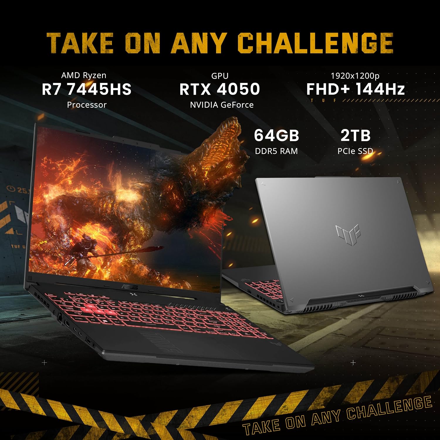 ASUS TUF A16 16' WUXGA 144Hz Gaming Laptop, AMD Ryzen 7 7445HS, GeForce RTX 4050 Graphics, 64GB DDR5, 2TB SSD, 1-Zone RGB Backlit Keyboard, Copilot, Wi-Fi 6, Win 11, Gray, 1TB Docking Station Set