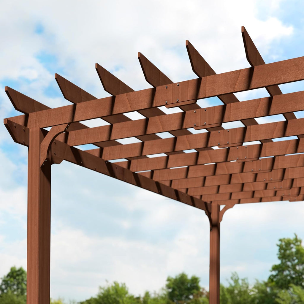 MUPATER 12x14 FT Wooden Pergola, Cedar Pergola Kit with Roof, Outdoor Garden Shelter for Backyard, Deck, Lawn, Pool, Natural