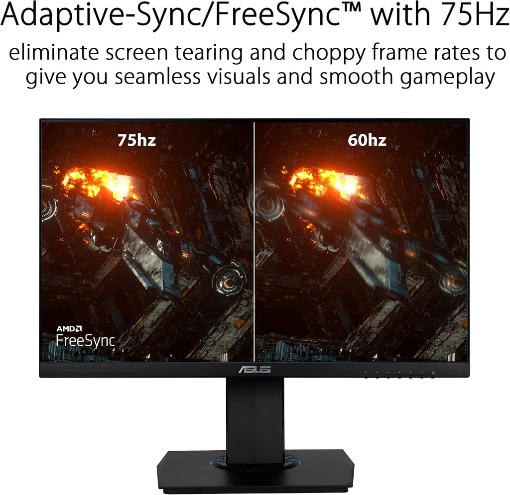 ASUS (VG246H 23.8' 1080P Gaming Monitor - Full HD, IPS, 75Hz, 1ms, FreeSync, Extreme Low Motion Blur, Low Blue Light, Flicker Free, VESA Mountable, HDMI, VGA, Height Adjustable, 12.8'x21.3'x2',Black