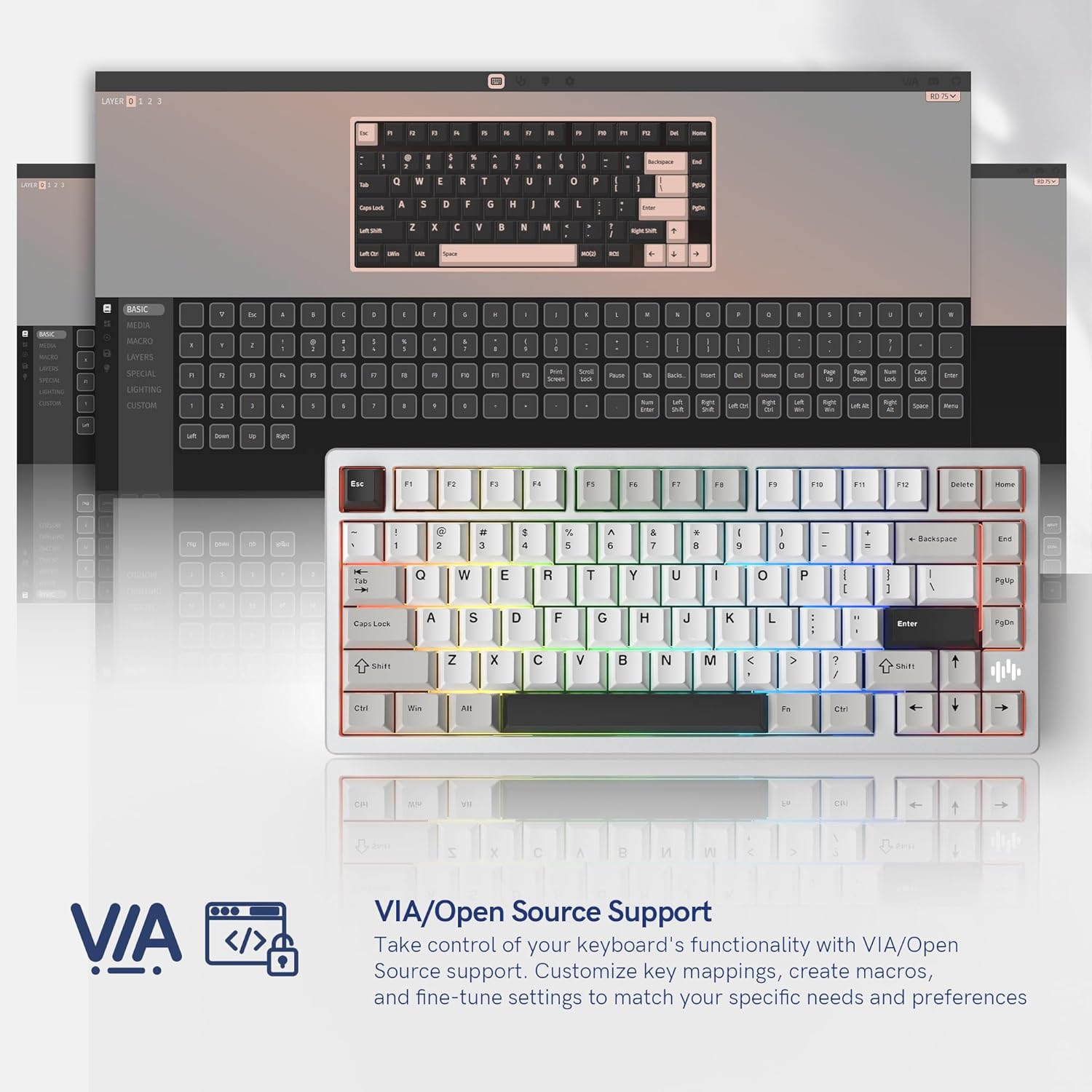 Womier RD75 Pro 75% Wireless Gaming Keyboard, Quick Release Aluminum Keyboard, QMK/VIA Tri-Mode Mechanical Key Board Custom Hot Swappable with RGB Creamy for Windows/Mac/PC - Silver