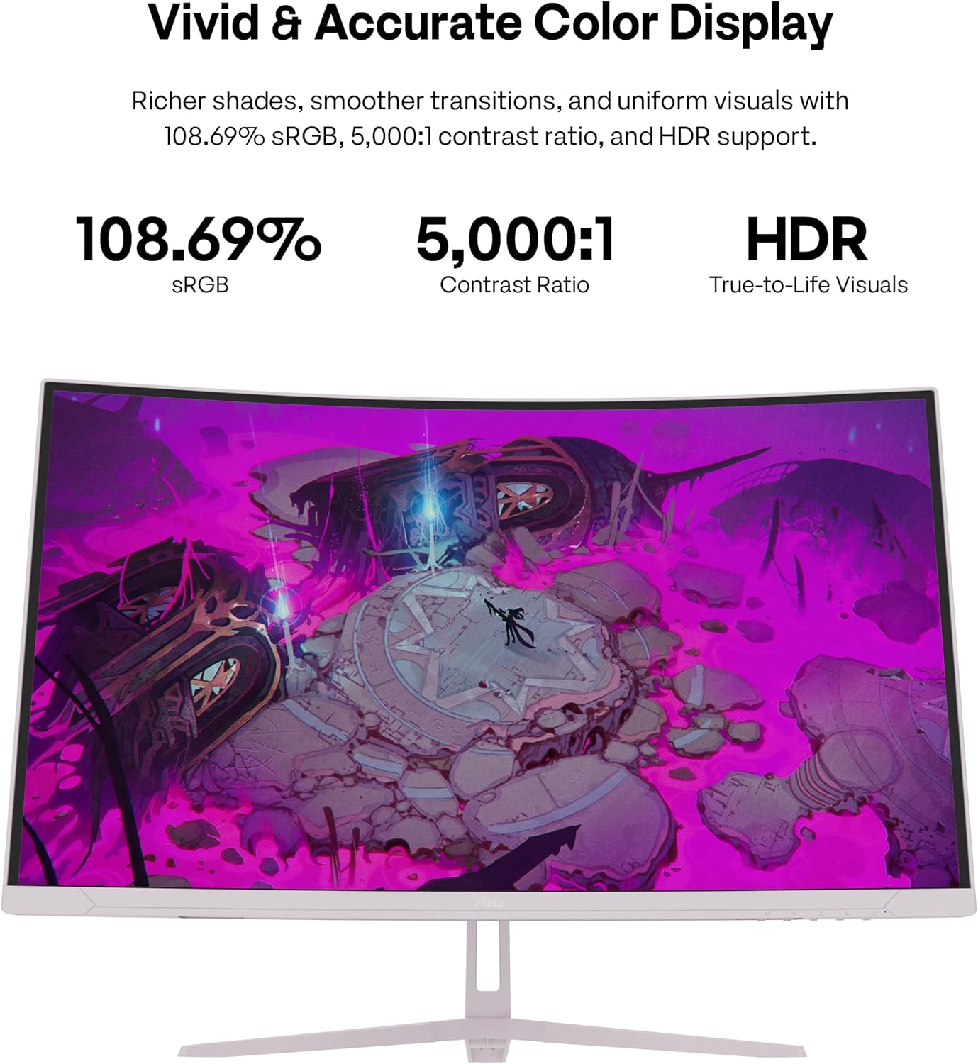 Pixio PXC278 Wave Pink 27 inch 180Hz Refresh Rate QHD 1440p Resolution 1650R Curved Fast VA Panel 1ms GTG Response Time Adaptive Sync HDR Curved Gaming Monitor
