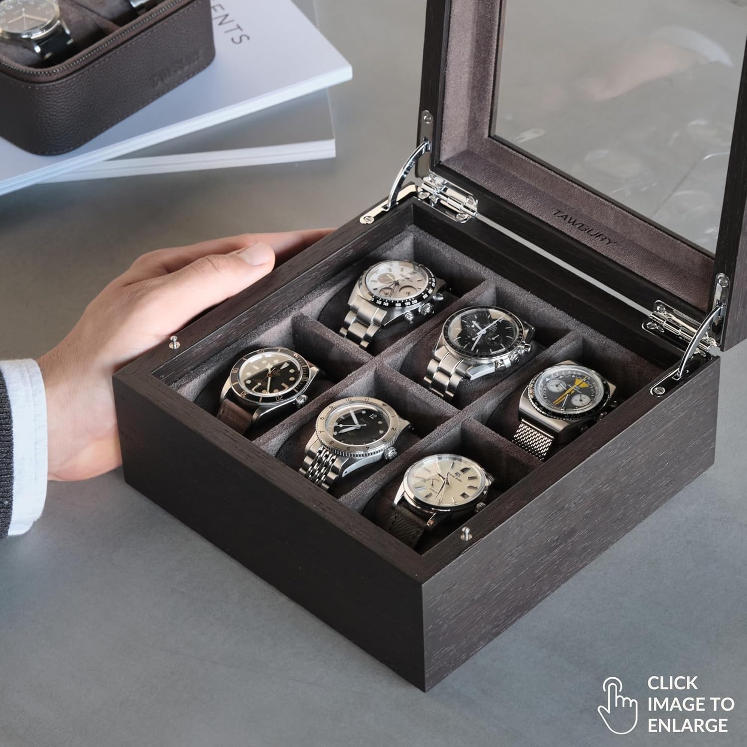 TAWBURY Wooden Watch Box Organizer for Men – 6 Slot Watch Box for Men | Luxury Watch Case for Men | Wood Watch Box Unisex | Wood Glass Watch Box Case Organizer | Wooden Watch Boxes for Men 6 Slot