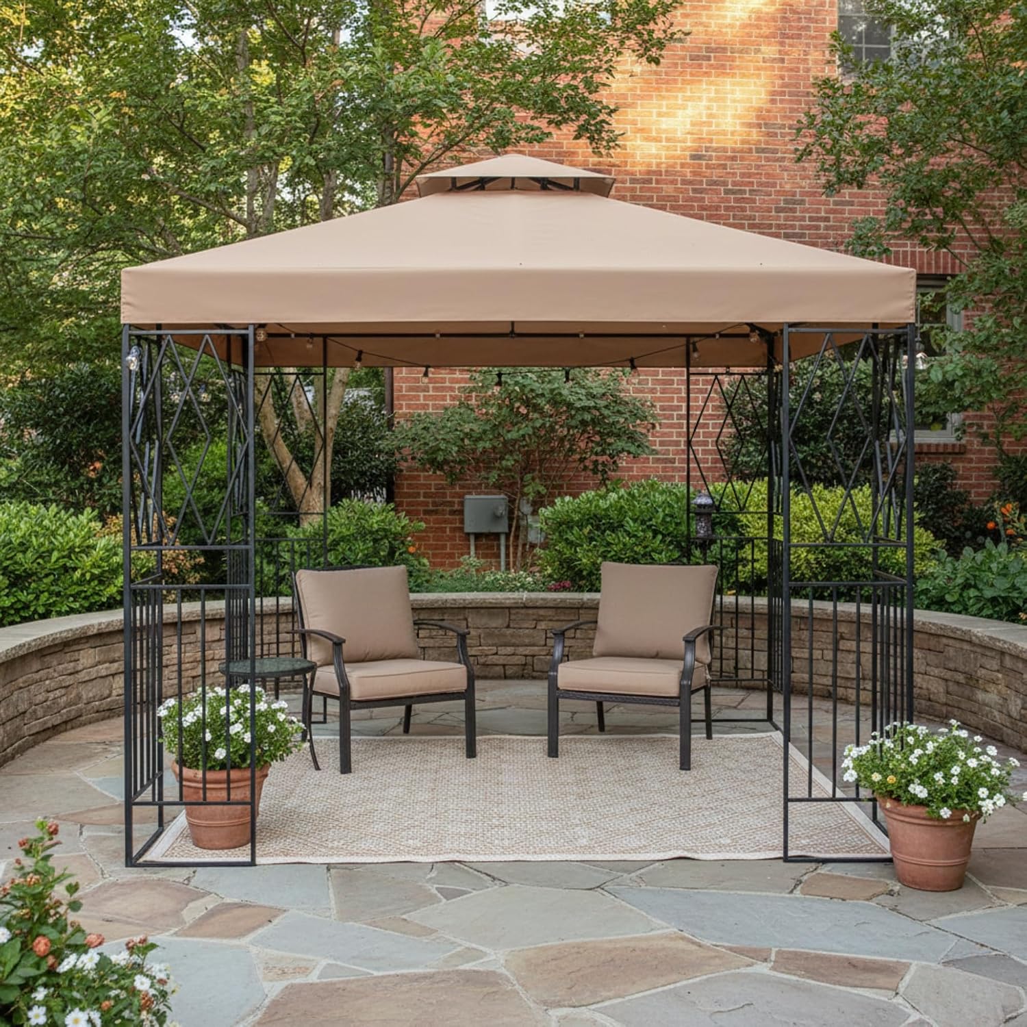 Garden Winds Reinforced RipLock 350 Replacement Canopy Top Cover Compatible with Diamonds 10' x 10' Gazebo - Beige