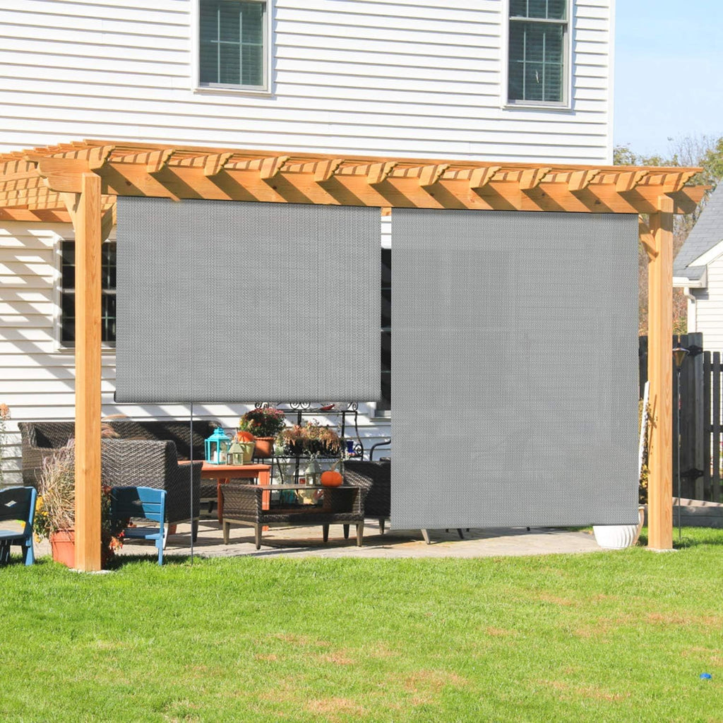 Coarbor Outdoor Roll up Shades Blinds for Porch Patio Shade Exterior Roller Window Shade Privacy Shade Screen for Deck Pergola Gazebo 4'W x 7'L Gray