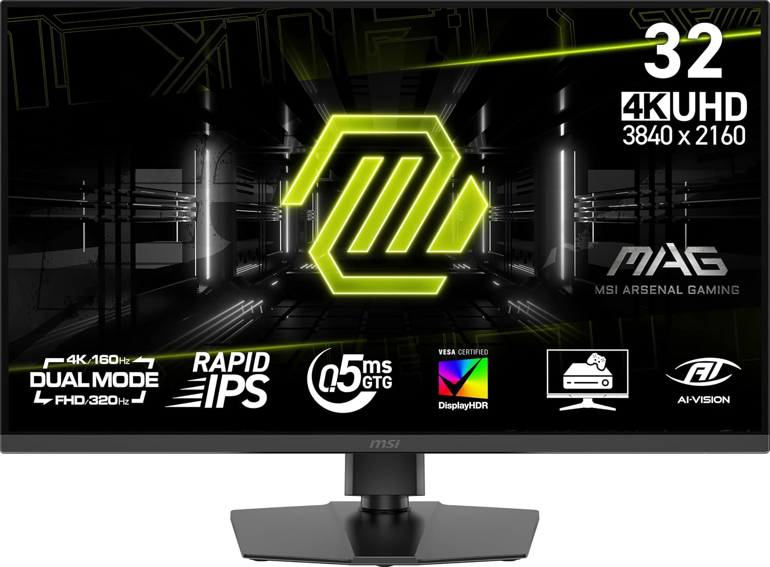 msi MAG 322URDF E16 32-inch 3840 x 2160 (UHD) Gaming Monitor, 320Hz, Adaptive-Sync, HDMI, DisplayPort, VESA Mountable, Tilt, Height Adjustable, Speaker, 0.05ms, Black
