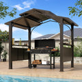 8x5Ft Hardtop Grill Gazebo,Double Tiered Roof BBQ Gazebo with 2 Side Shelves Metal Frame Grill Gazebos for Outdoor,Patio, Backyard, Garden