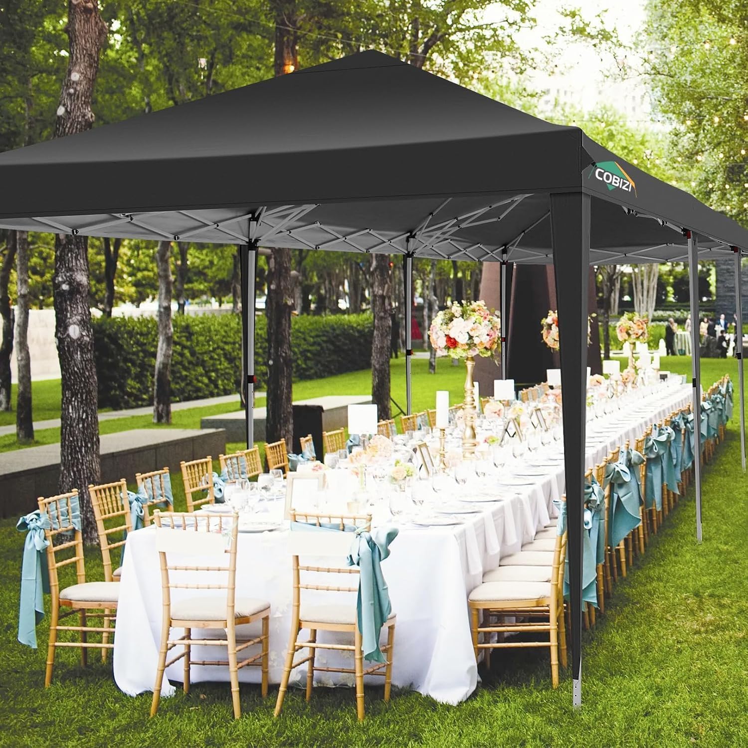 COBIZI 10x30 Pop Up Canopy Tent with 8 Sidewalls Party Tents for Parties Weddings Backyard Waterproof Commercial Instant Outdoor Events Tent with Stakes, Ropes,Sandbags（10 x 30 ft Black