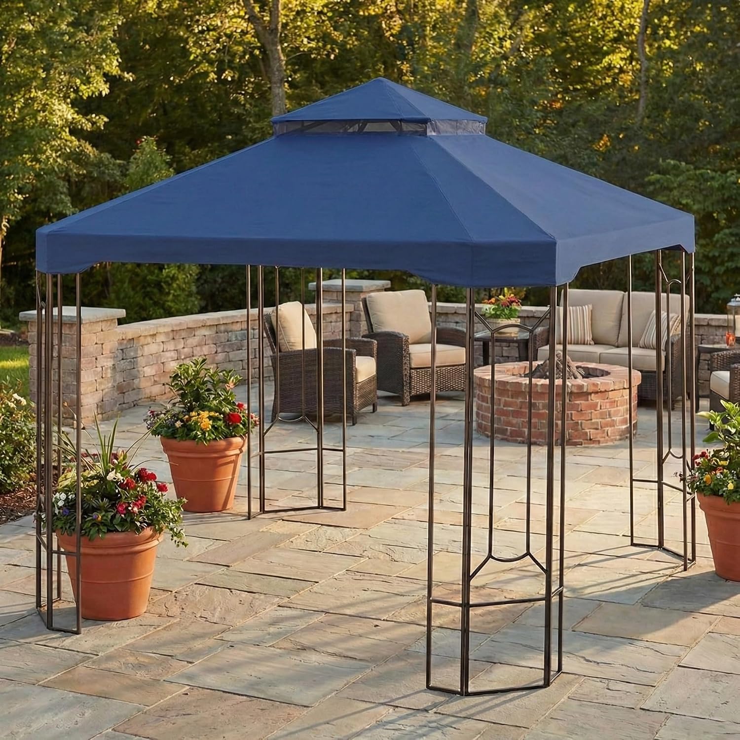 Garden Winds Reinforced RipLock 350 Replacement Canopy Top Cover Compatible with Cottleville 10' x 10' Gazebo Model GFS00744A - True Navy