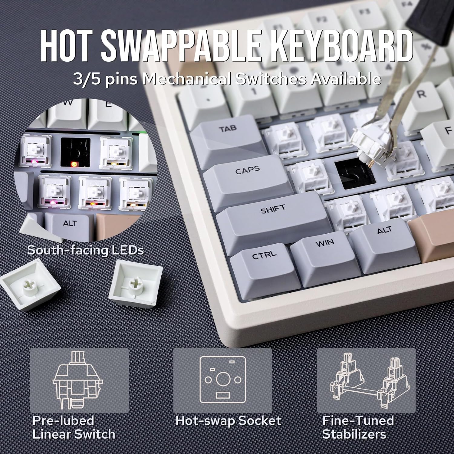 EPOMAKER Galaxy100 QMK/VIA Wireless Gaming Keyboard, Aluminum Shell, BT/2.4Ghz/USB-C, Pre-Lubed Hot-Swappable Linear Switches, NKRO, RGB Backlit (Creamy White, Marble White Switch)