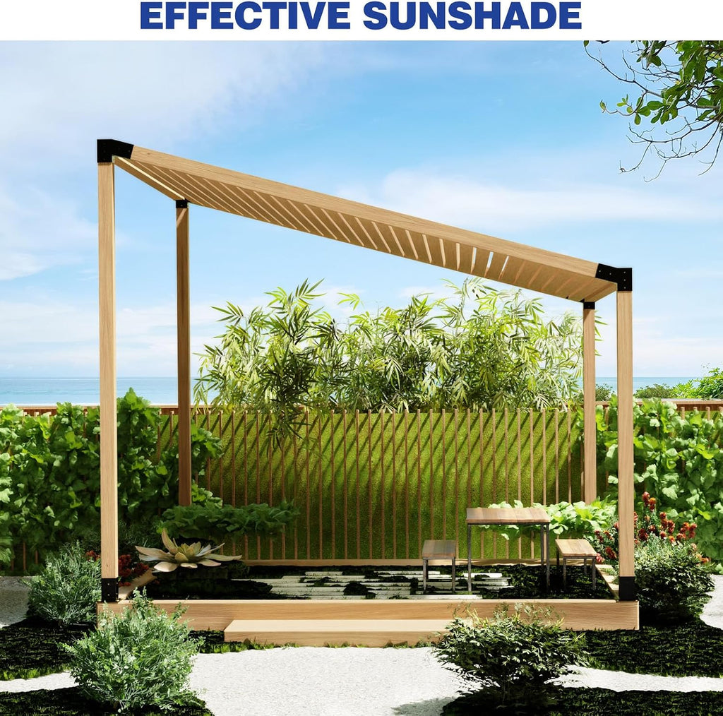 Pergola Kit, Slanted Roof Pergola Bracket, 3-Way Brackets with Post Base Kit, Log Cabin Outdoor 4'x 4' (Actual 3.5' X 3.5') Lumber