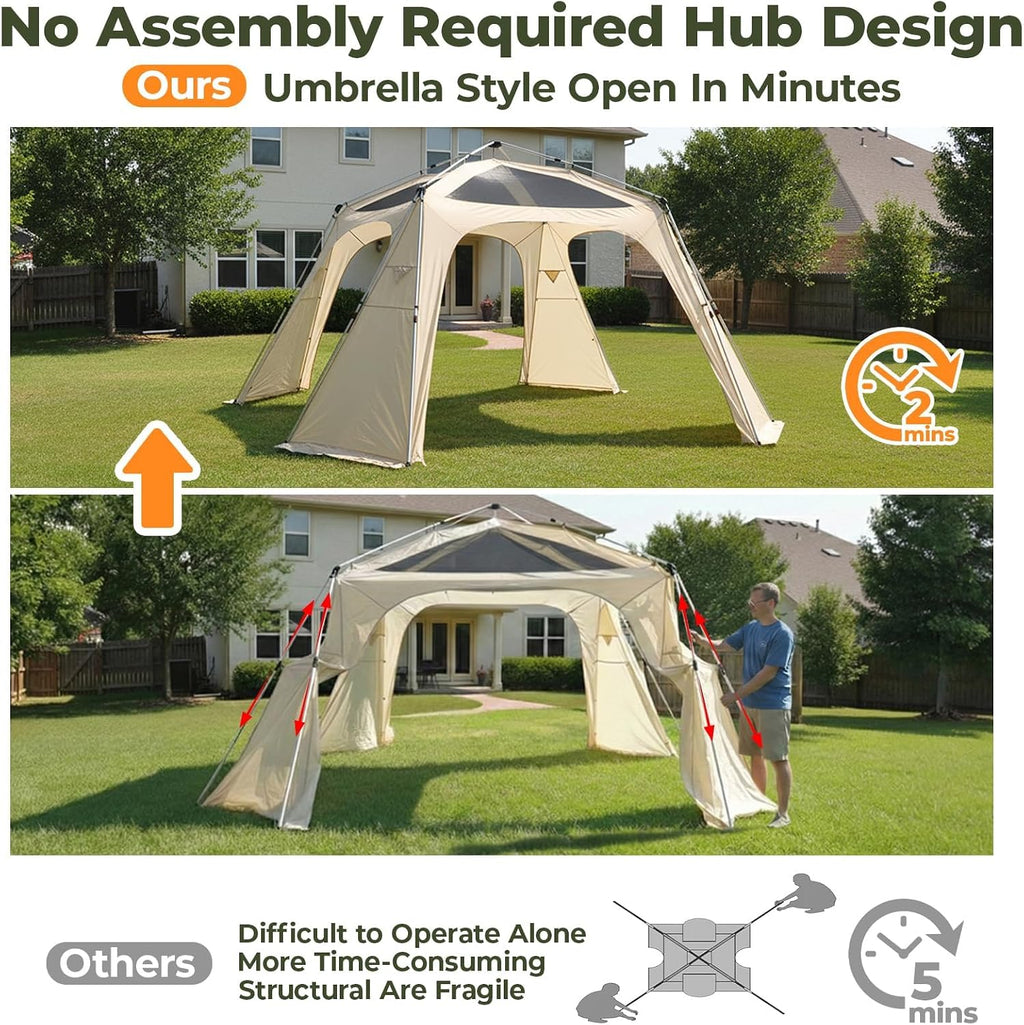 Alvantor® 12' x 12' Pop Up Gazebo, Canopy Tent All Weather & 4-Season Use, 4-Door PVC/Mesh/Polyester Curtain Addable, Top Mesh & Cover Portable Pergolas Pavilion for Patio, Backyard, Deck