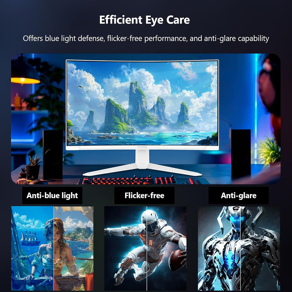 Z-Edge 27 inch Curved Gaming Monitor, FHD 1080P 300Hz Curved Monitor 1500R Computer Monitor, MPRT 1ms Monitor, 16.7M Colors, UG27S 2X DP 1.4 Ports and 2X HDMI 2.0 Ports (White)