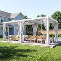 MELLCOM Louvered Pergola 10x20, Steel Aluminum Pergola with Adjustable Louvered Roofs, Outdoor Gazebo with Waterproof Curtains and Nets, White