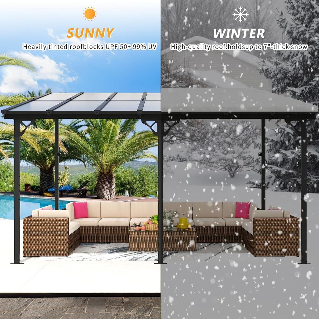 10' x 14' Gazebo for Patio, Gazebo Pergola with Sloped Roof, Large Wall-Mounted Heavy Duty Awnings, for Backyard, Patio, Deck and More