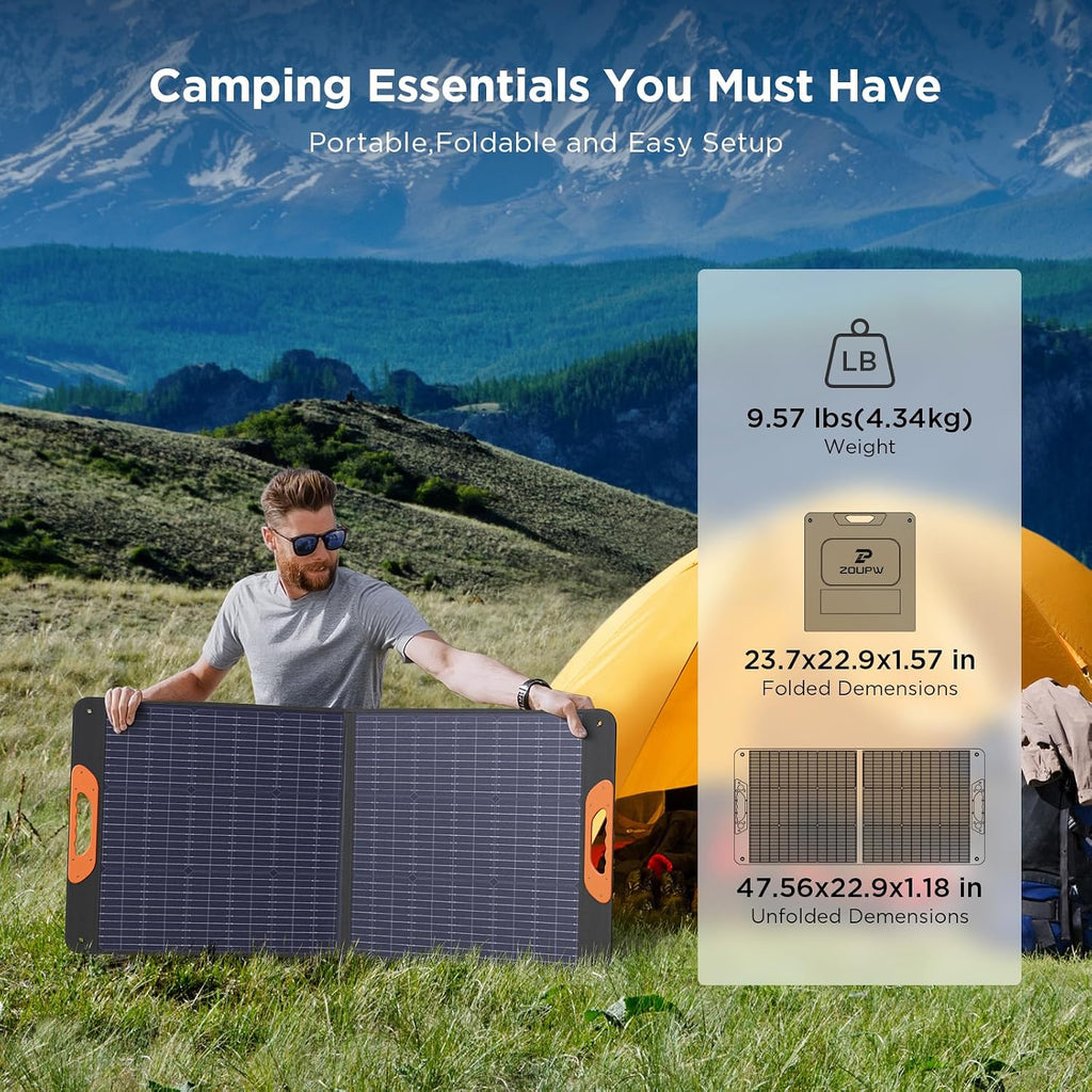 ZOUPW 110 Watt Portable Solar Panel for Jackery Explorer 300/500/Ecoflow/Anker Solix/Bluetti, Foldable Monocrystalline Solar Charger IP67 Waterproof Offgrid Power for Camping RV Battery Backup