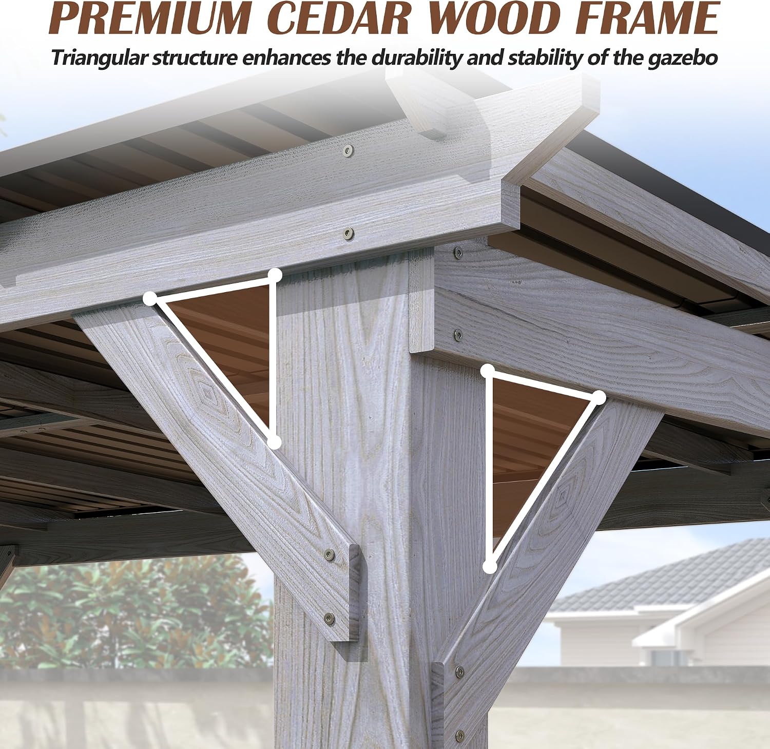 6.5x12.5 FT Wood Grill Gazebo, BBQ Wooden Gazebo with Hardtop Galvanized Steel Roof, Outdoor Cedar Wood Gazebos with 2 Side Shelves for Barbecue, Garden, Deck