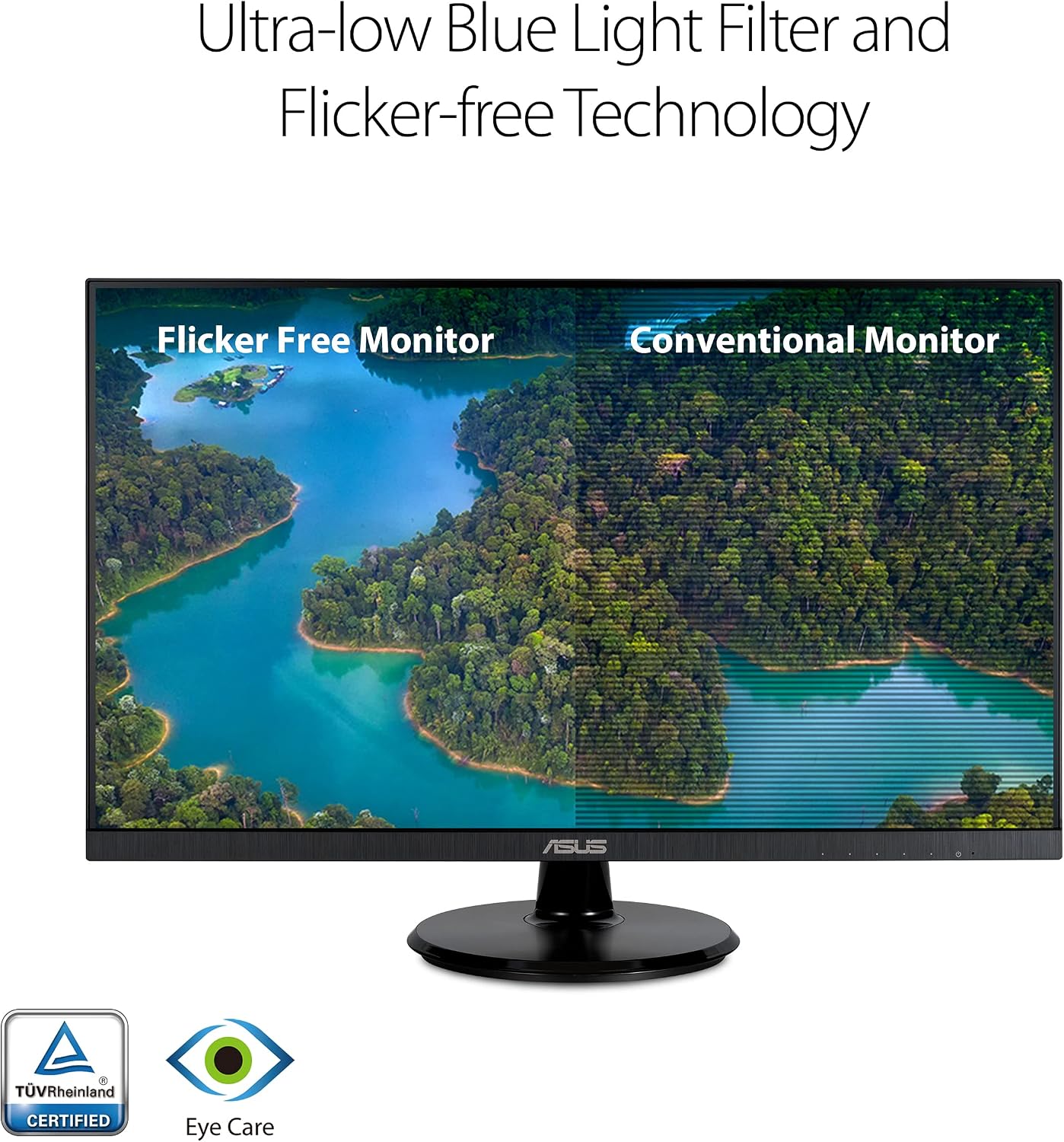 ASUS 27' 1080P Monitor (VA27DQ) - Full HD, IPS, 75Hz, Speakers, Adaptive-sync/FreeSync™, Low Blue Light, Flicker Free, VESA Mountable, Frameless, HDMI, VGA, DisplayPort, Tilt Adjustable, Black