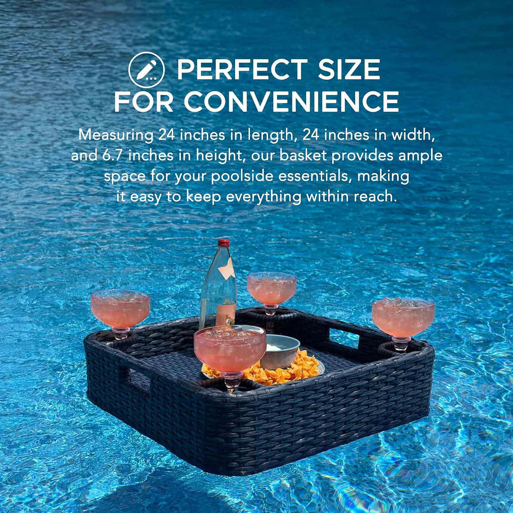 Sunjoy Floating Pool Canopy with Add-on 24x24 in. Wicker Floating Tray, Navy
