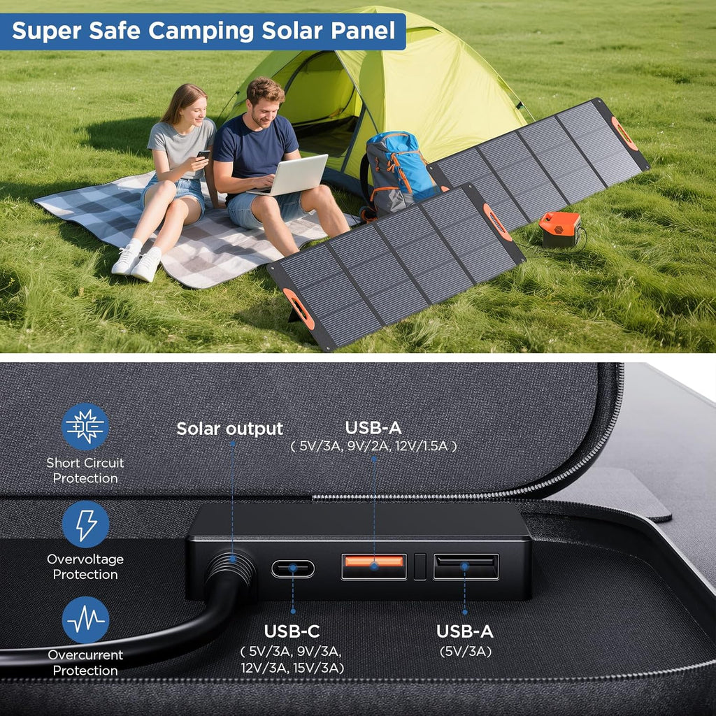 ZOUPW 320W (2x160W) N-Type 16BB Portable Solar Panel,25% High Efficiency Foldable Solar Charger for Jackery 1000 V2/Anker Solix/Ecoflow/Bluetti,IP67 Waterproof for RV Camping Emergency Power Supply
