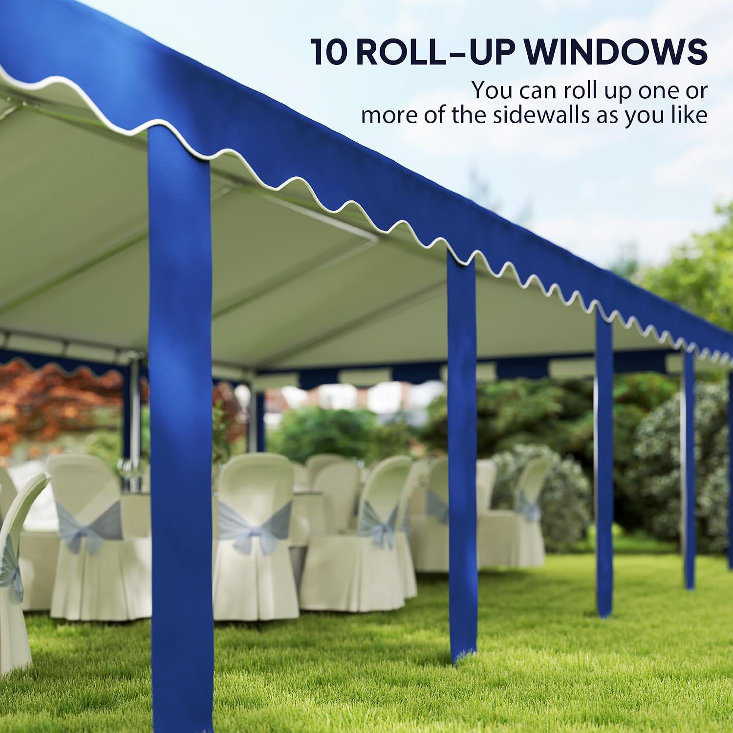 Outsunny 16.5' x 33' Party Tent, Heavy Duty Large Outdoor Canopy Tent Shelter with Removable Sidewalls, 10 Windows and 2 Doors, for Parties, Wedding, Events, BBQ Grill, White and Blue