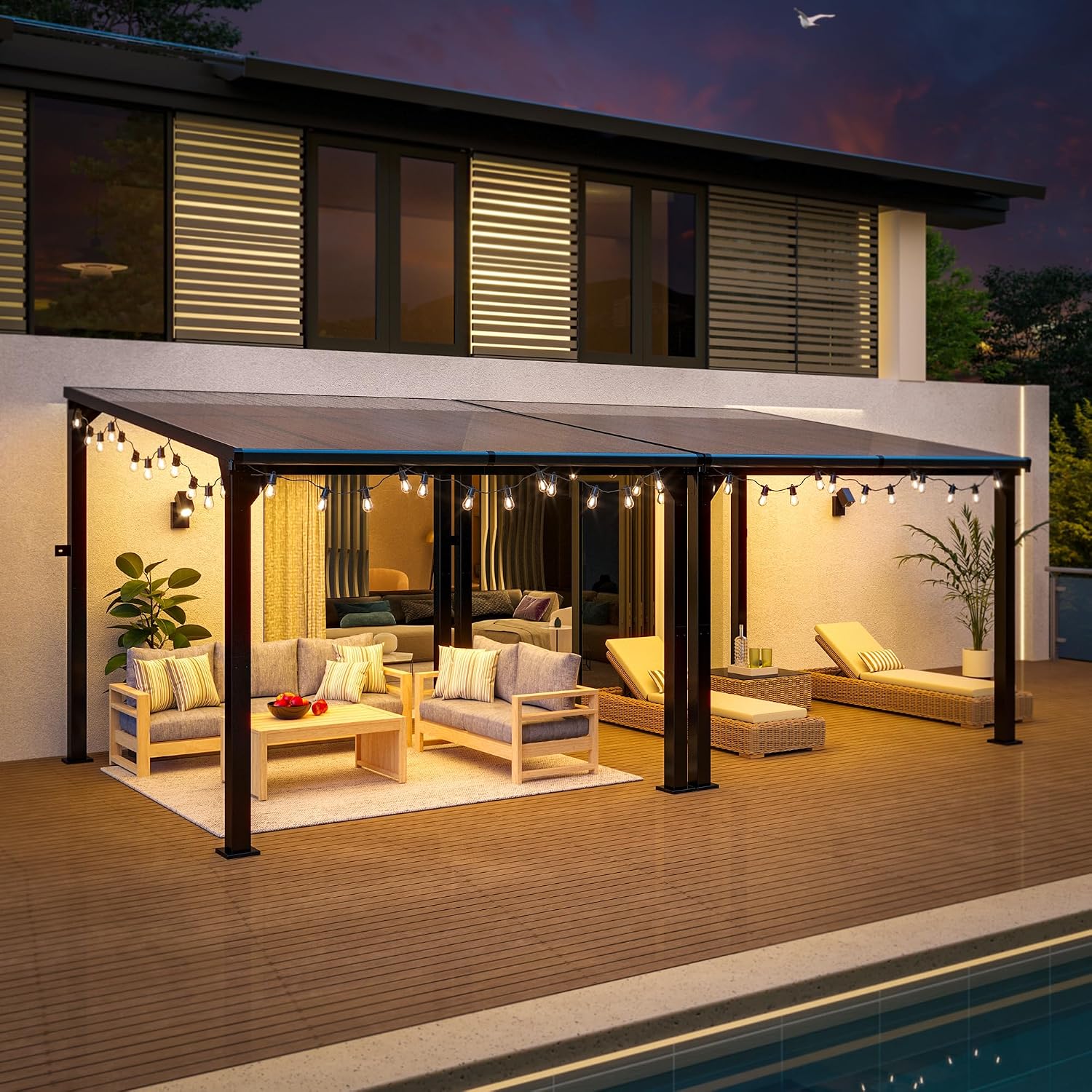 10 * 20FT Pergola,4 * 7 Inch Thickened Pillars & Enlarged Base,Outdoor Hardtop Lean to Gazebo,Wall Mounted Pergola,Pergolas Gazebos Clearance,Aluminum Frame Pergola,UV Resistant Patio Roof