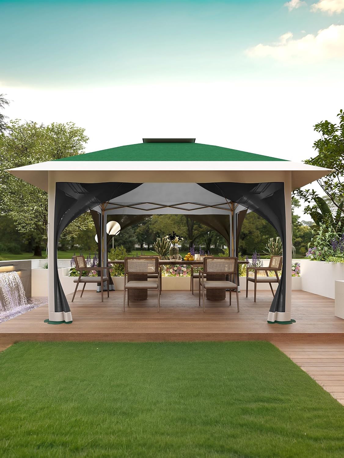 KYBOLT 12x12 Pop Up Gazebo Outdoor Canopy Shelter with Mosquito Netting 4 Stanbags Instant Gazebo Tent for Lawn, Garden, Backyard, Deck (Olive Green + Taupe)