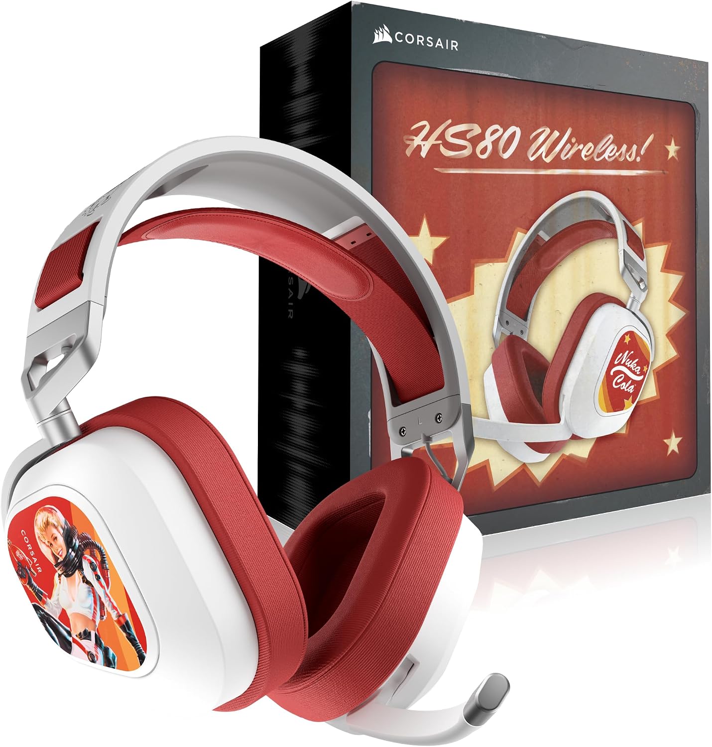 Corsair HS80 RGB Wireless Fallout Nuka-Cola Edition Multiplatform Gaming Headset – Dolby Atmos, Lightweight, Broadcast Quality Microphone – PC, Mac, PS5, PS4
