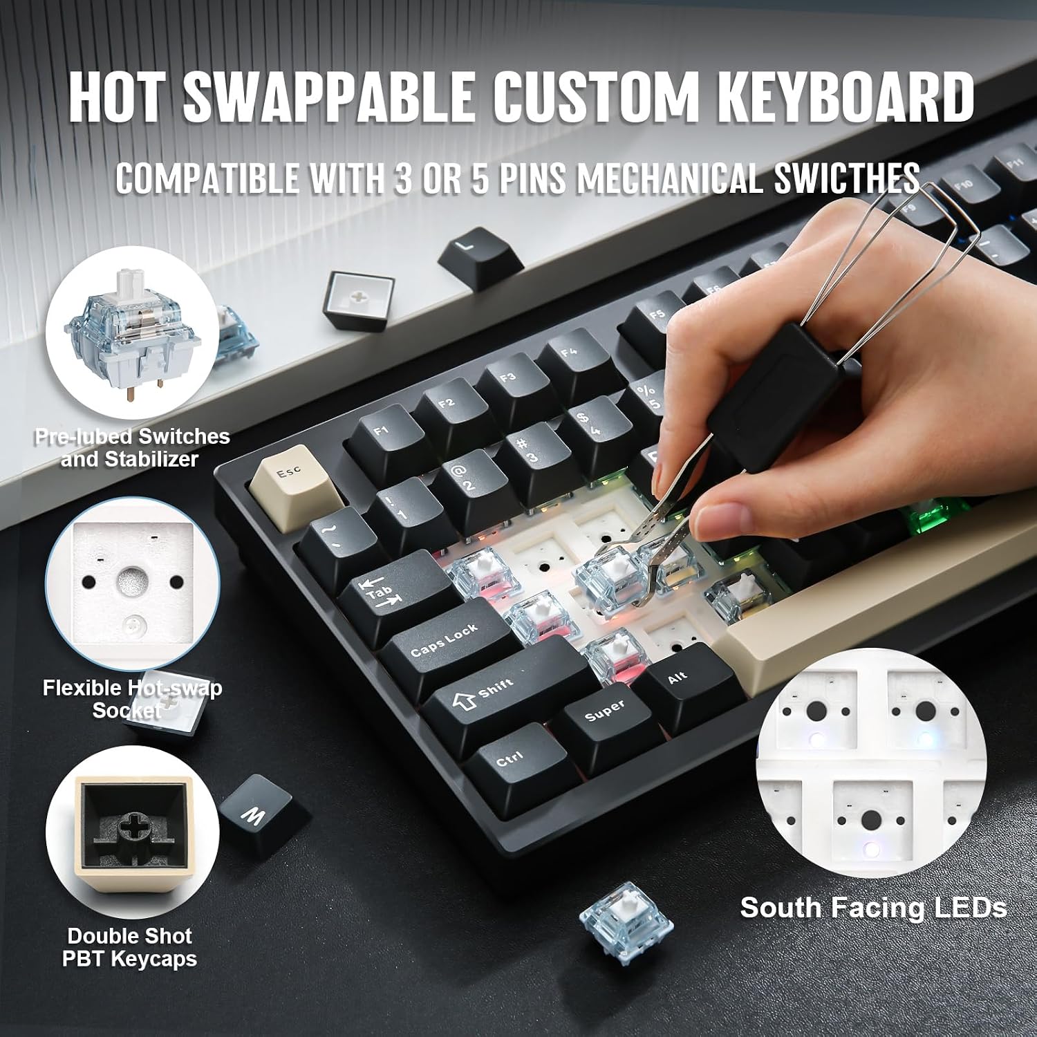 YUNZII AL75 PRO 75% Wireless Mechanical Gaming Keyboard,Full Aluminum CNC,BT/2.4G/Wired,PBT Keycaps,Gasket Mounted Hot Swap,Custom RGB Backlight, Programmable for Mac/Win (Black, Gateron Zero)
