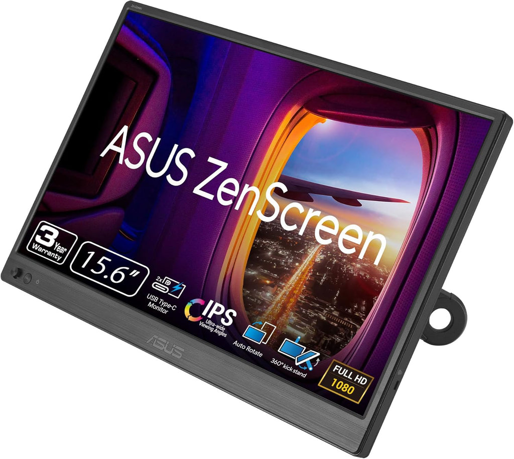 ASUS ZenScreen 15.6' Portable Monitor for Laptop (MB169CK) - Dual USB-C, Mini-HDMI, Plug & Play External Screen for Travel Dual Setup, Full HD, IPS, Anti-Glare Surface, 360° Kickstand, 3yr Warranty