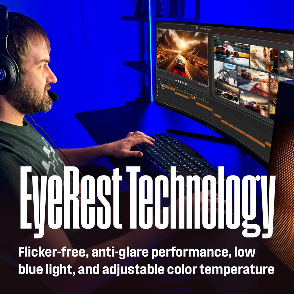 Westinghouse 34 Inch Curved Gaming Monitor, 2K Ultra-WQHD(3440x1440P), 180Hz, 1ms, AMD FreeSync Premium, 3000:1 Contrast Ratio, 122% sRGB, 1500R, Eyecare, Built-in Speakers, DisplayPortx2, HDMIx2