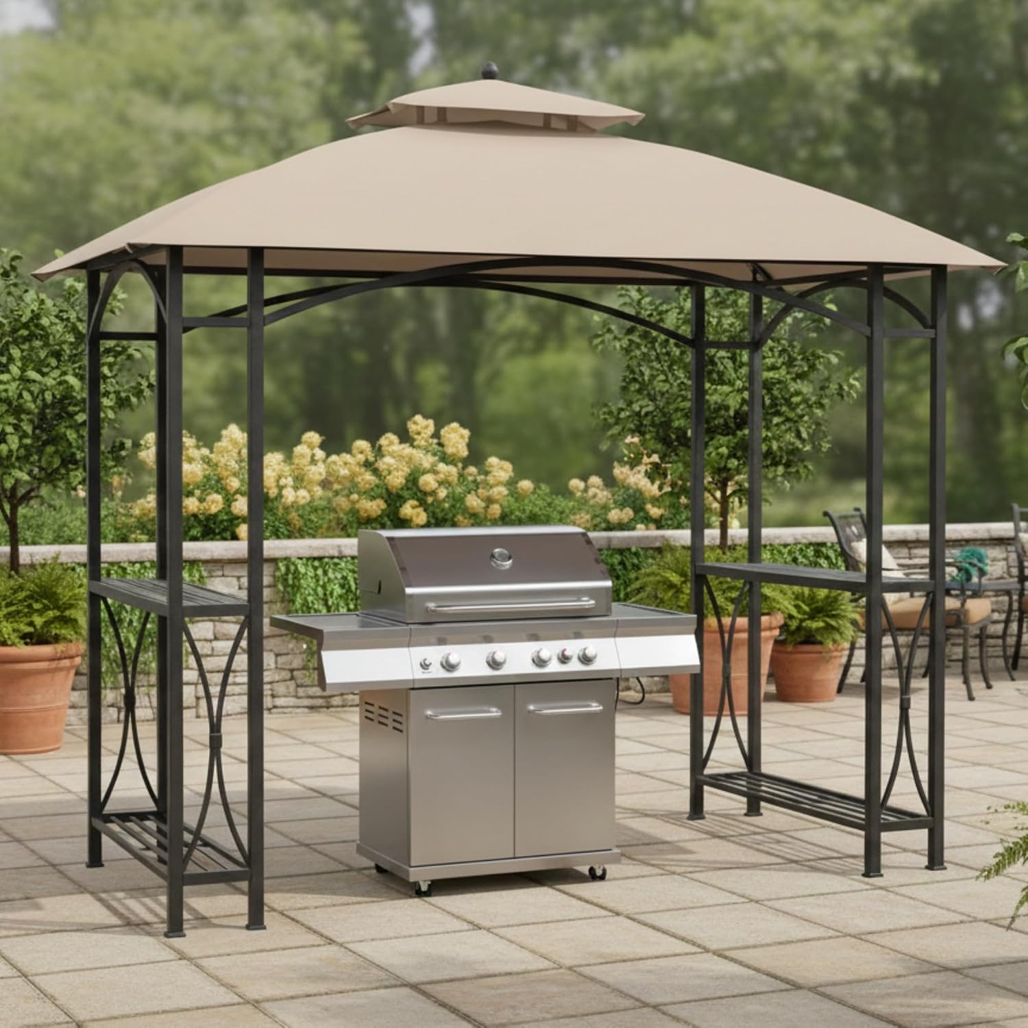 Garden Winds Reinforced RipLock 350 Replacement Canopy Top Cover Compatible with Sheridan 8' x 5' Grill Gazebo Models L-GG040PST, LGC040PST-A - Beige
